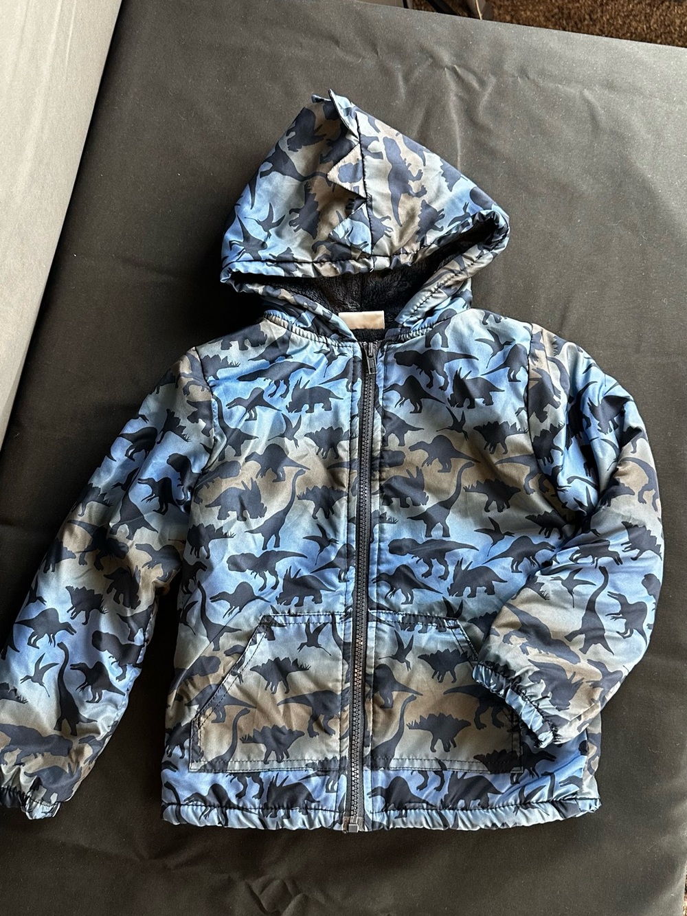 Kids Blue Dinosaur Camo Hooded Jacket